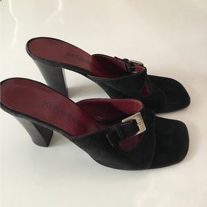 Yves Saint Laurent Vintage 1990’s Black Suede Buckled Sandals Size 38 1/2